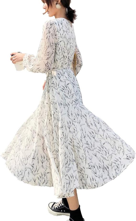 Amazon Co Jp Meetmatcha ワンピース レディース 夏 春 春夏 花柄 キレイめ かわいい 2way 日焼き防ぐ長袖 フラワー 裾フリル ロング丈 シフォン Aラインベルト付き 上品 ゆったり オシャレ 着痩せ 大きいサイズ 服 ファッション小物