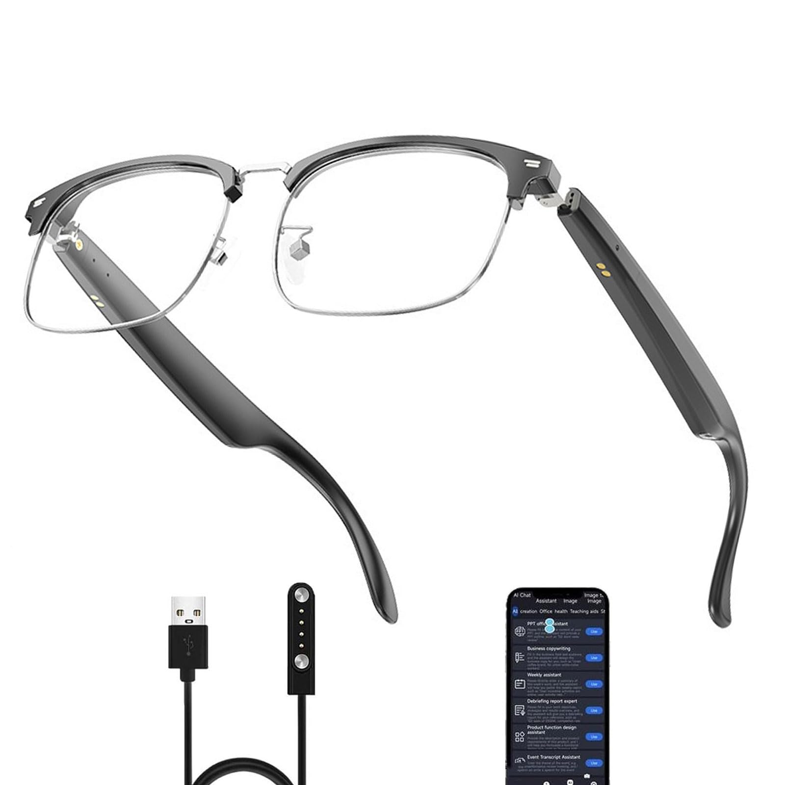 AI Translator Glasses, AI Translation Smart Glasses for Men Women, Supports 144 Languages Real Time Translation and Touch, Voice Assistant, Anti Blue Light, Great for Businees, Travel, Leaning (Black)