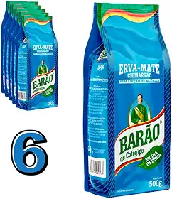 Barão de Cotegipe, Kit 6 Erva Mate Moída Grossa 80% Folhas 500g cada Barão