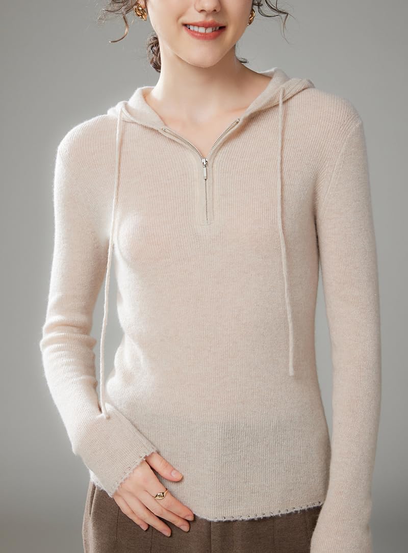 E-girl Damen Langarm Kaschmir Pullover mit Kapuze,EU 36-40