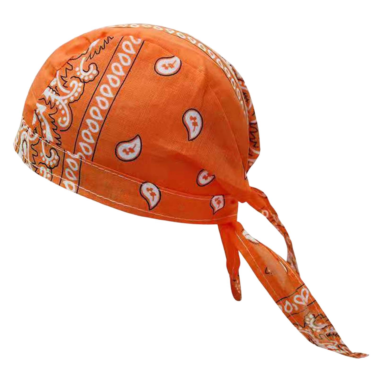 Colaxi Skull Cap Head Cover Headwear for Men Women Tie Back Headband Beanie for Riding, Orange
