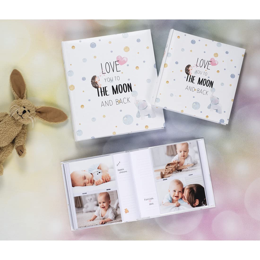 Hama Album dla niemowląt "To The Moon" (album fotograficzny dla niemowląt z 60 stronami dla dziewcząt i chłopców, fotoksiążka dla dzieci na ok. 300 zdjęć, album fotograficzny do samodzielnego