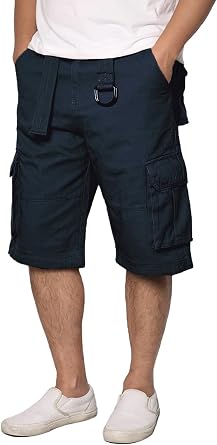 URBANJ Mens Belted Cargo Shorts Regular Fit Below Knee 12.5" Inseam Straight Leg Long Shorts