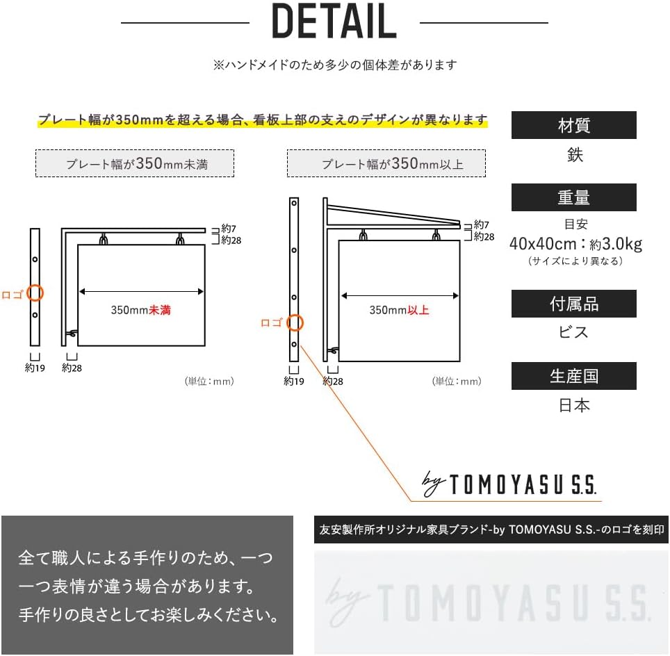 TOMOYASU tsuri 壁付け 看板 ブラケットサインボード プレートサイズ ▼幅12cm ▽高さ14cm ブラック 黒 アイ