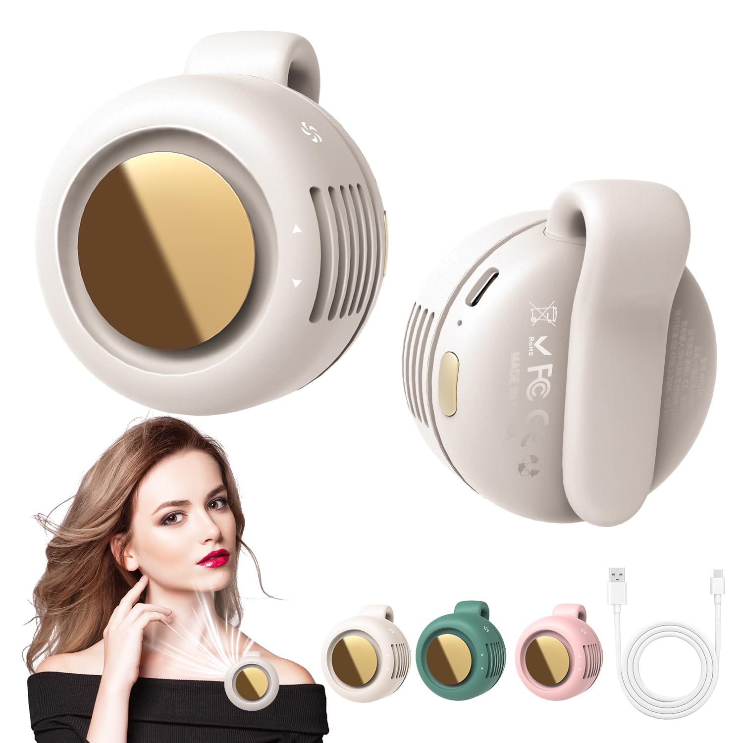 Portable Silent Mini Bladeless Fan Clip On Small Fan Clip on for Shirt Waist Adjustable 3-Speed Suspended Whirlwind
