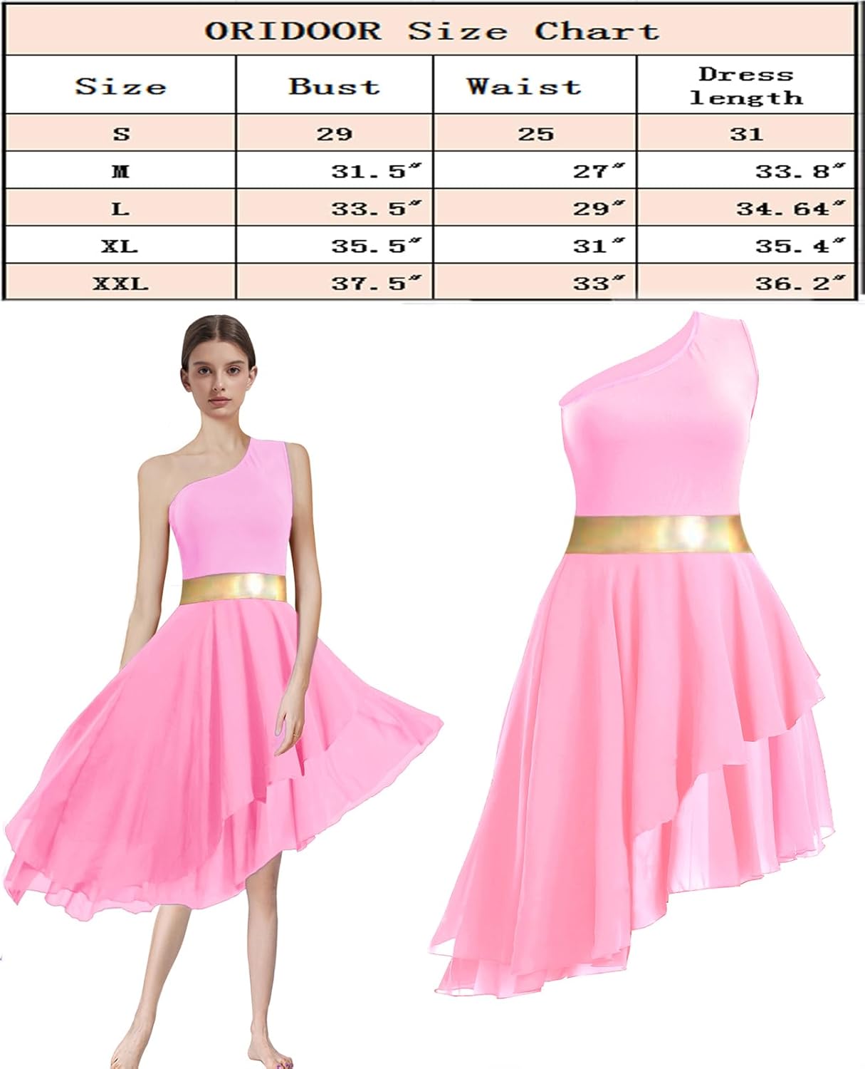 ORIDOOR Women's Praise Dance Dress Oblique Shoulder Irregular Hem Worship Dance Lyrical Dress