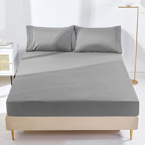 YIYEA Sábana bajera ajustable de microfibra de doble cepillado de alta calidad, tamaño individual, sábana bajera ultra suave, encogimiento,
