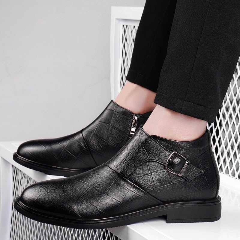 Men's Genuine Leather Dress Shoes, Slip-On Business Casual Loafers, Handmade Black/Brown Plush Shoes for Men, Comfortable Formal Leisure Footwear3