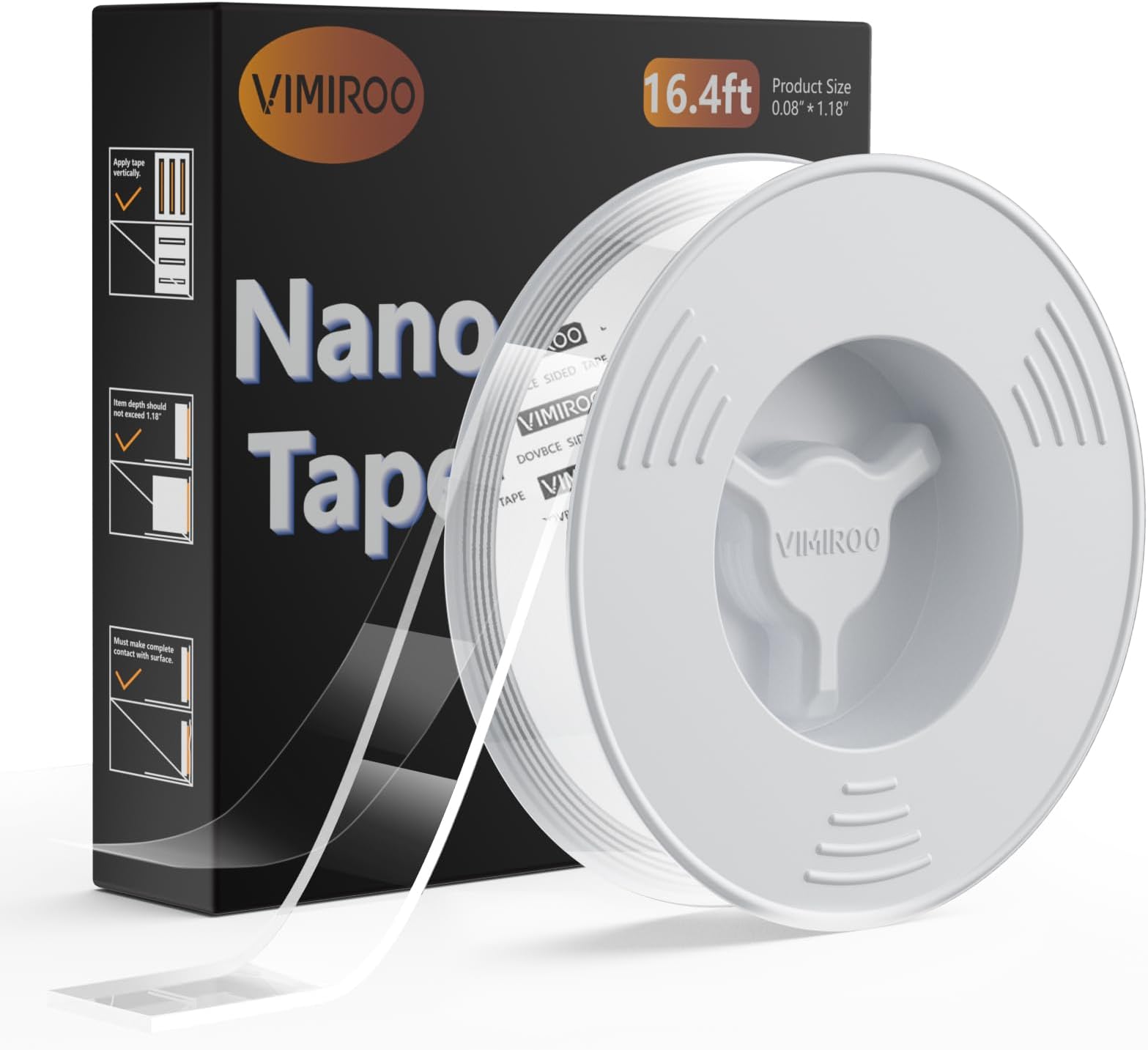 vimiroo Double Sided Tape Heavy Duty, 16.4FT Nano Tape, Extra Large Clear Mounting Tape, Removable Traceless Adhesive Tape, Strong Grip for Picture Hanging, Posters, Carpet, Wall Decor