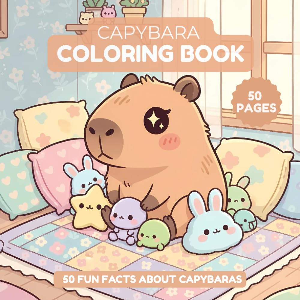 Capybara Coloring Book With Fun Facts: 50 Pages of Cute Capybaras to Color & Learn About – Gift for Kids and Adults – Animal Lovers - World of Gentle Giants
