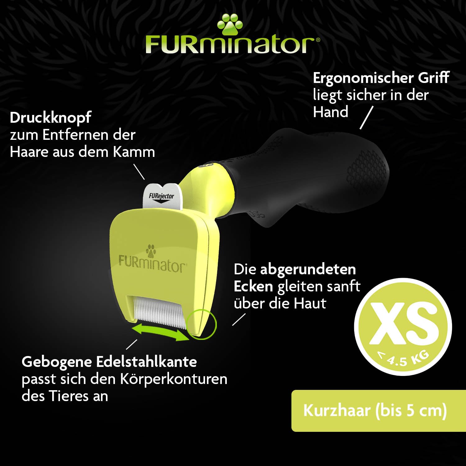 FURminator deShedding-Tool Hund Größe XS Kurzhaar - Hundebürste für sehr kleine Hunde zur Entfernung der Unterwolle - Verbessertes Design
