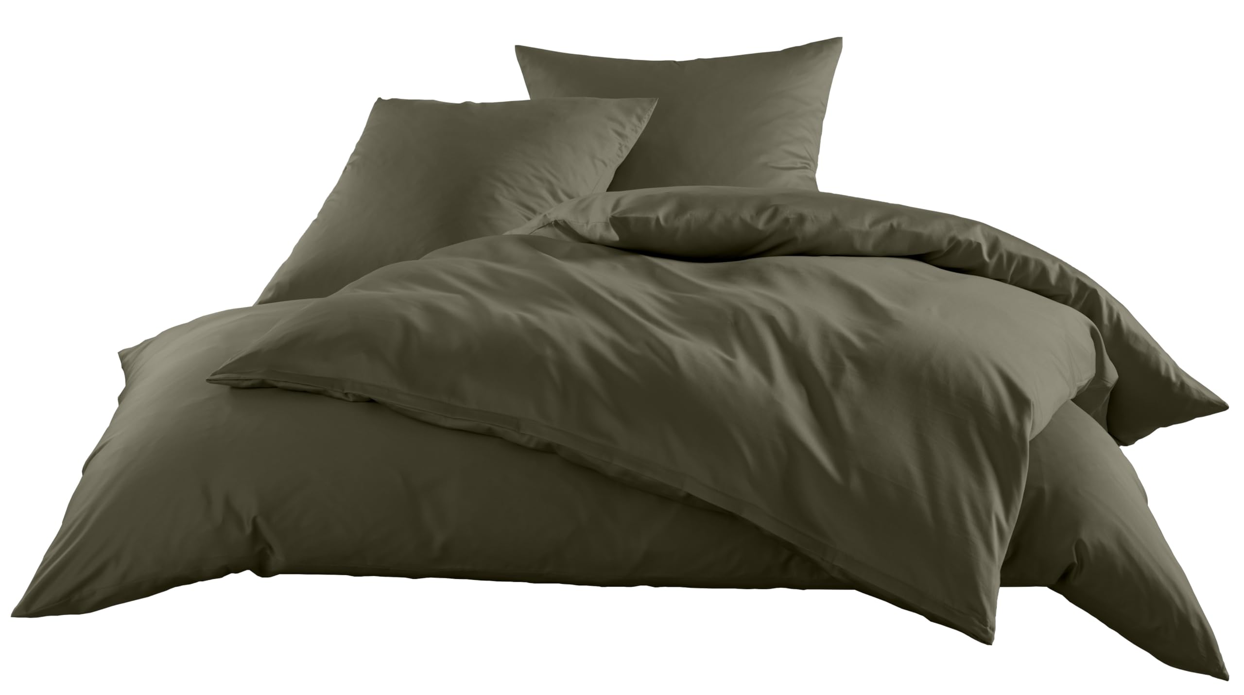 Mako-Satin Baumwollsatin Bettwäsche Uni einfarbig Kissenbezug 80 cm x 80 cm Dark Olive