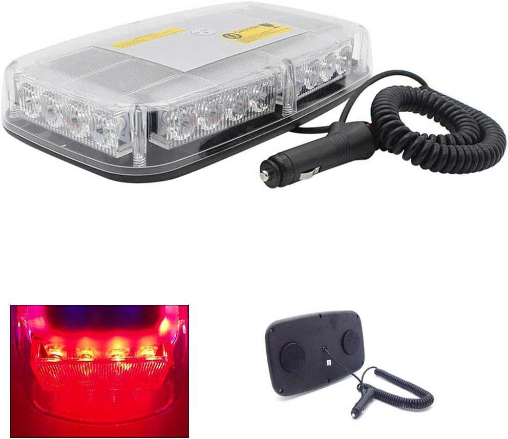 SSCYHT-Warning mild Lumières Stroboscopiques d’urgence sur Le Toit des Voitures, Voyants D’avertissement, Rappellent Les Lumières, Feux De Détresse avec Base Magnétique,Rouge,24V