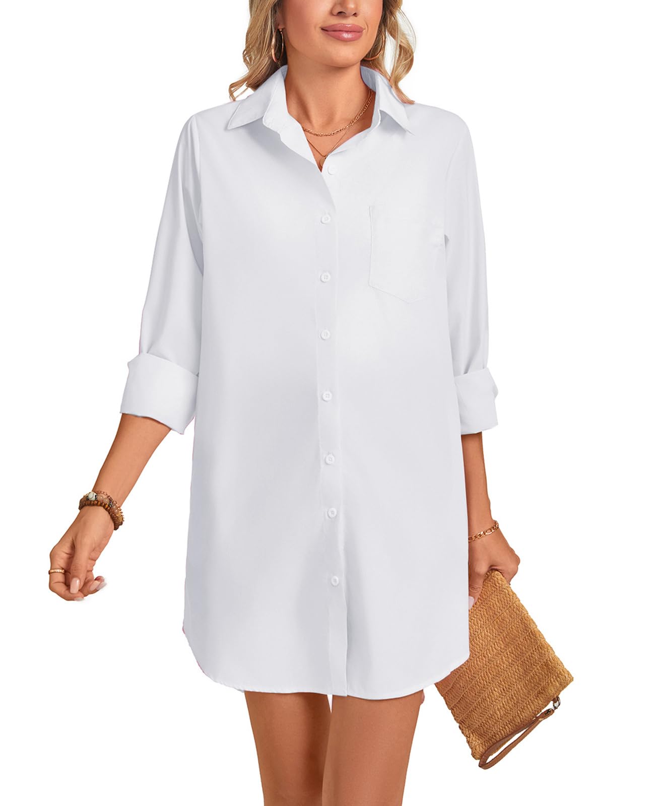 MINTLIMIT Womens Button Down Shirt Dress Spring Summer Loose Casual Long Sleeve Shirt Dresses with Pockets 2025 Trendy