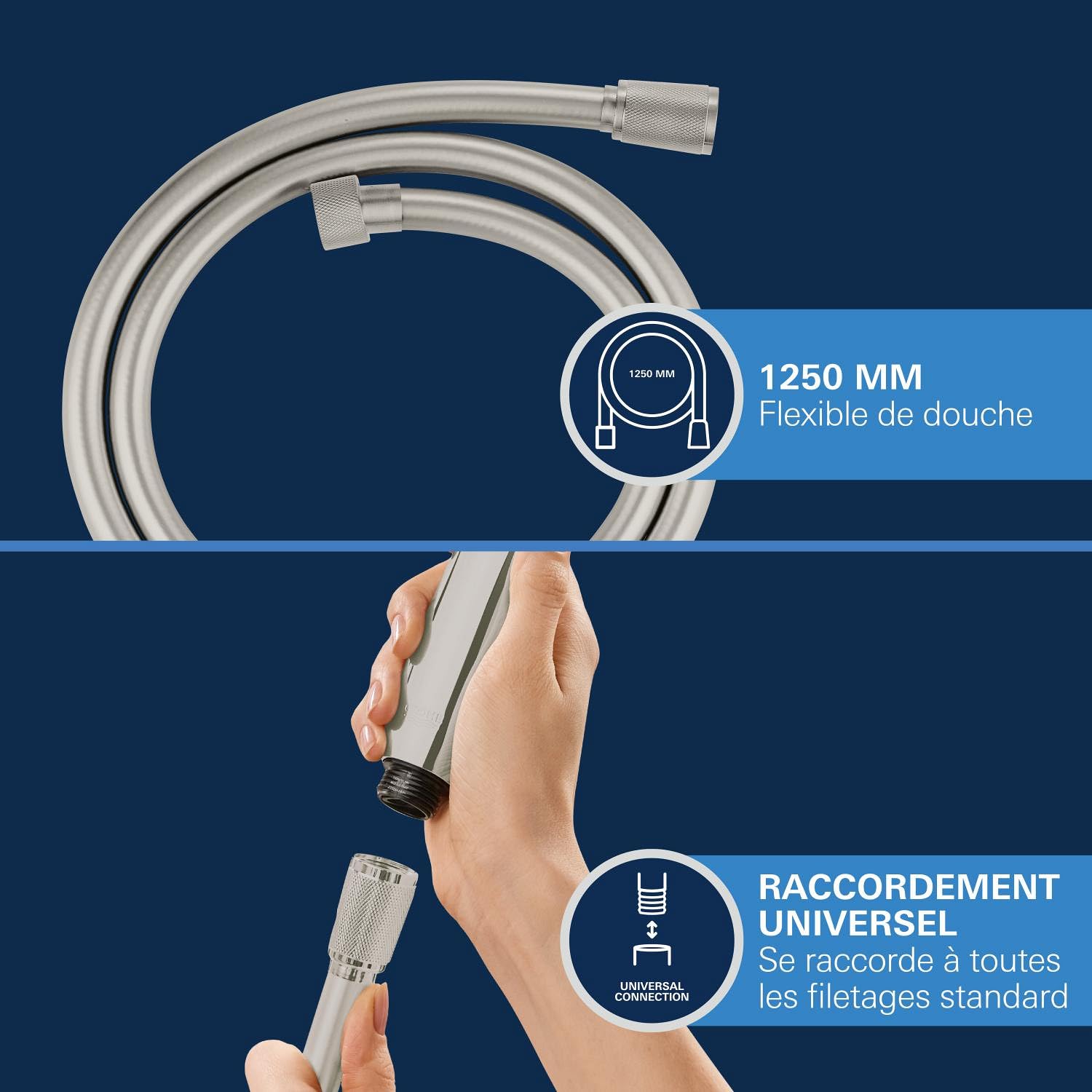 GROHE Flexible de douche 1,25m Silverflex 28362DC0 (Import Allemagne), Supersteel, 1,25 m