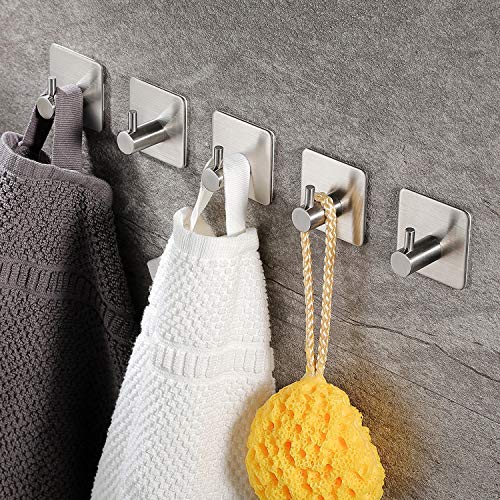 Ruicer 5 Piezas Ganchos Adhesivos para Pared Gancho Toalla de Baño y Cocina, Acero Inoxidable
