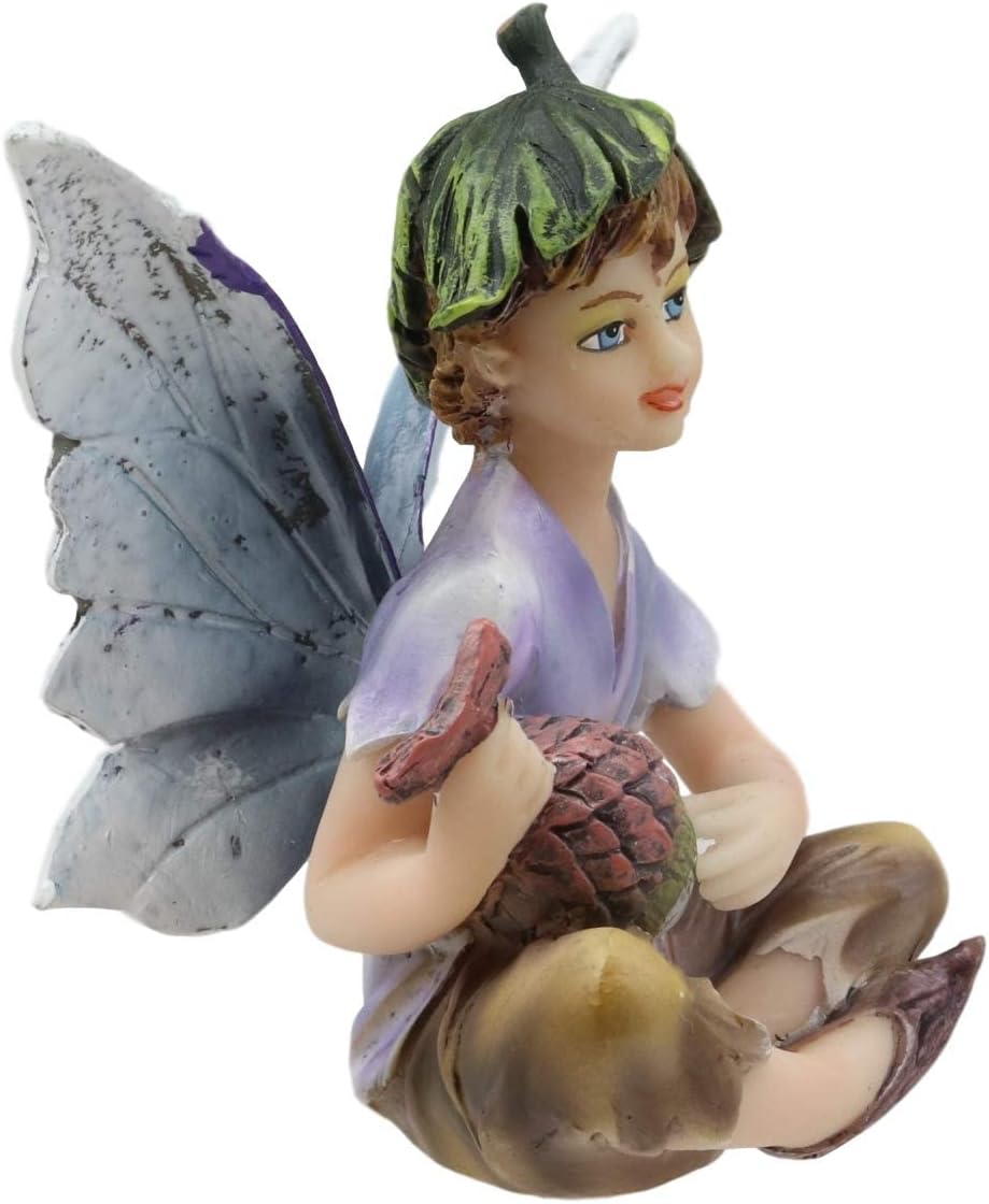 Ebros Gift Enchanted Fairy Garden Wild Acorn Boy Faerie Figurine 3" H Miniature Figurines Collection Do It Yourself Ideas for Your Home Collectible Fairies Elf Nymph Pixies Fantasy Decor Sculpture