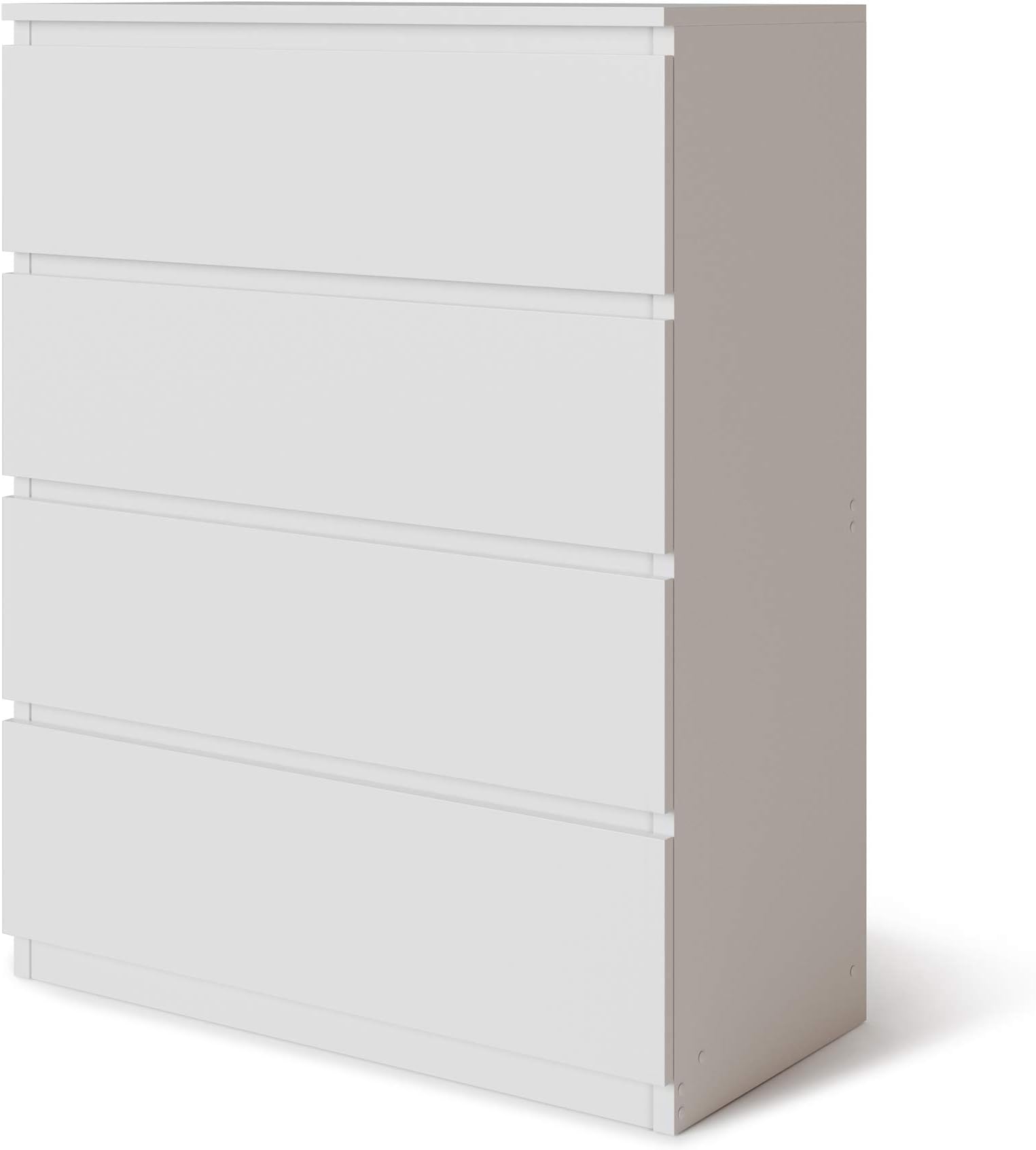URBNLIVING 4 Or 5 Drawer Skagen Wooden Bedroom Chest Cabinet No Handle Storage Cupboard Modern (White Carcass + White Drawers, 4 Drawers)
