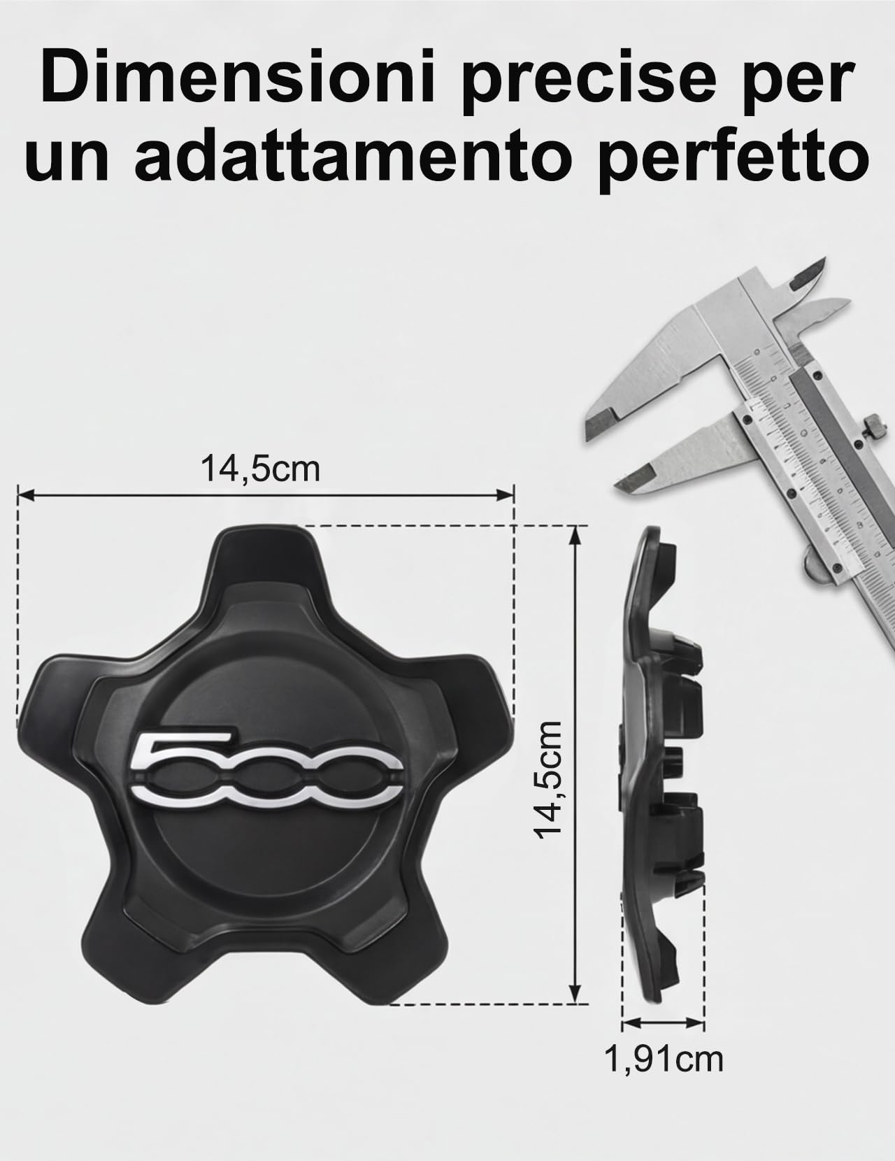 Coprimozzo Fiat 500X, Ricambio Originale con Adattamento Perfetto e Bloccaggio Sicuro per 735626312 735626311 Copri mozzo Fiat 500X Copri mozzo 500X (1 bordo nero scritte argento)