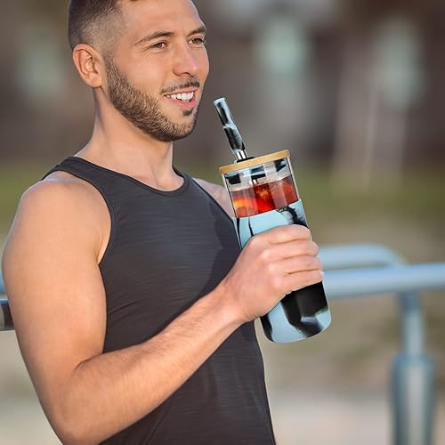 Miniatura 5 de tronco Vaso de vidrio de 20 onzas botella de agua de vidrio popote de silicona funda protectora de bambú taza de té Boba de vidrio sin BPA