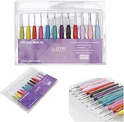 Kit de Agulha Para Crochê, NYBC, 12 Agulhas, Cabo Emborrachado Colorido