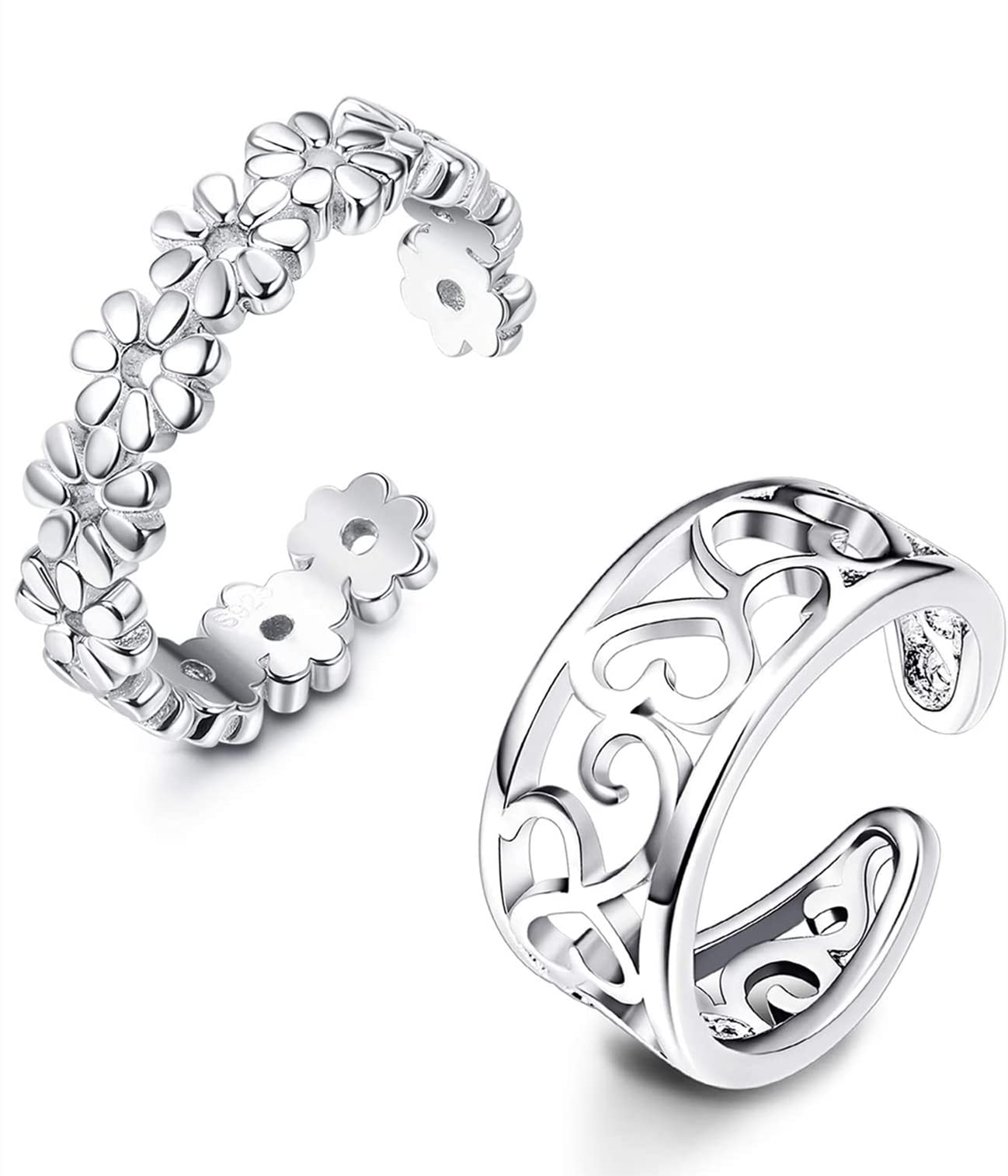 925 Sterling Silver Toe Rings for Women Hypoallergenic Adjustable Open Cuff Toe Ring Platinum Plating Cubic Zirconia Toe Rings Foot Jewelry