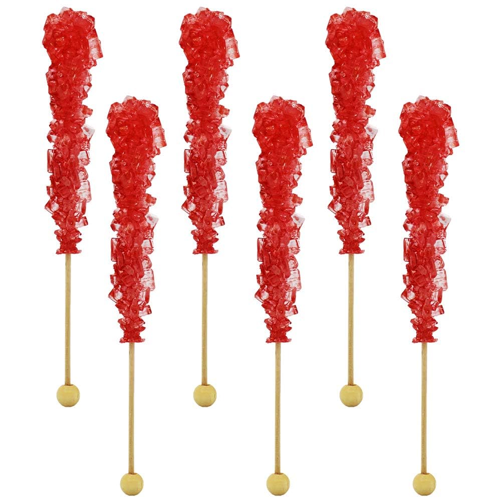 Fruidles Rock Candy Lollipop Suckers, Color and Flavor Assortment, Individually Wrapped, 6.5" (Cherry, 6-Pack)