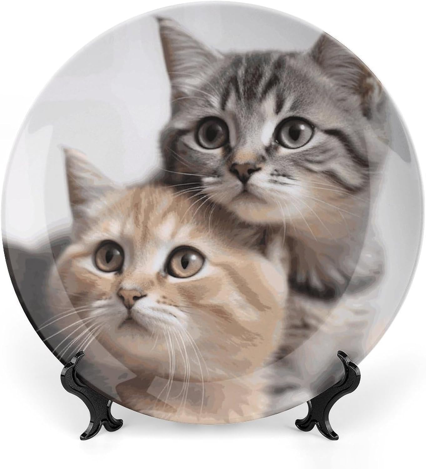 Cats Bone China Decorative Plate with Display Stand, Ceramic Ornaments Plate for Wall Hanging, Personalized Porcelain Plates for Office, Living Room 8inch