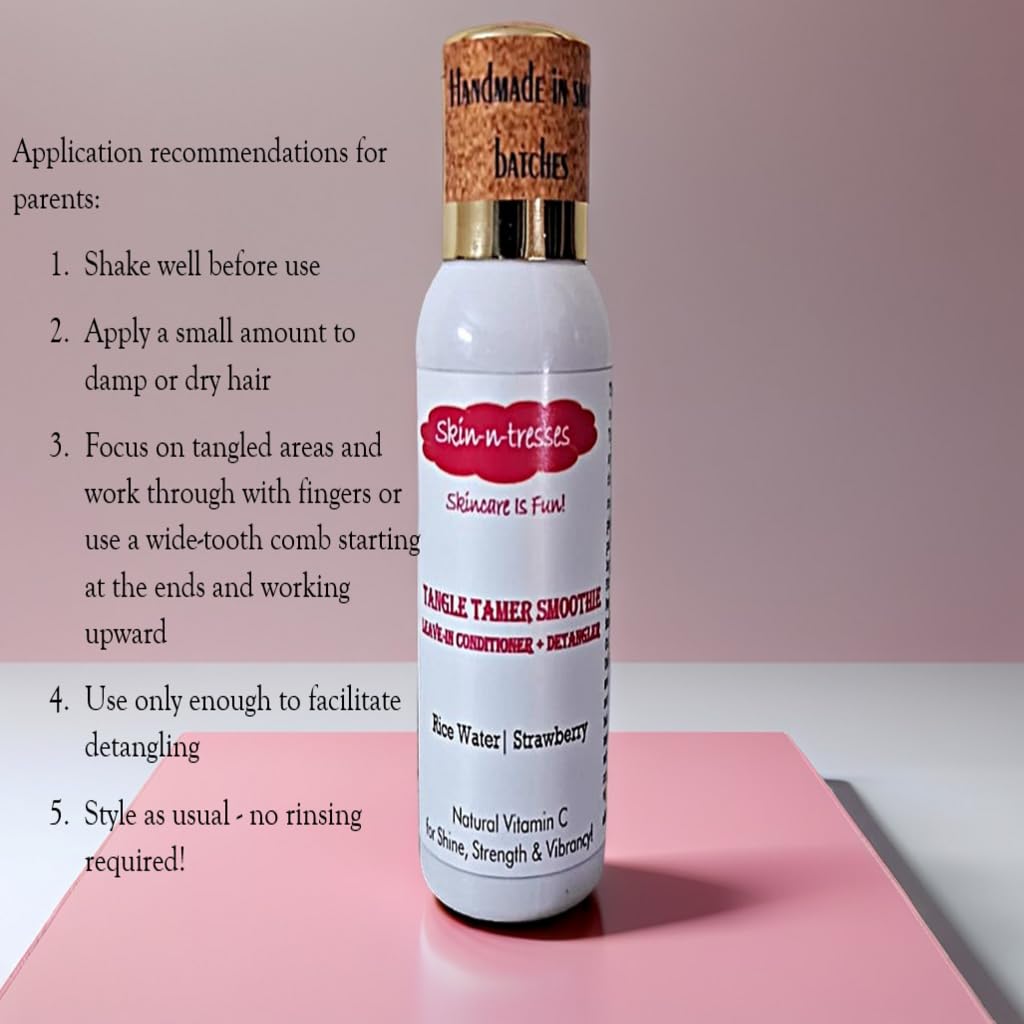 Skin-n-tresses Tangle Tamer Smoothie Leave-In Conditioner + Detangler for Kids (3+ Years) | Gentle Hair Care with Rice Water, Strawberry & Papaya | Small Batch Handmade | 50 ml 2