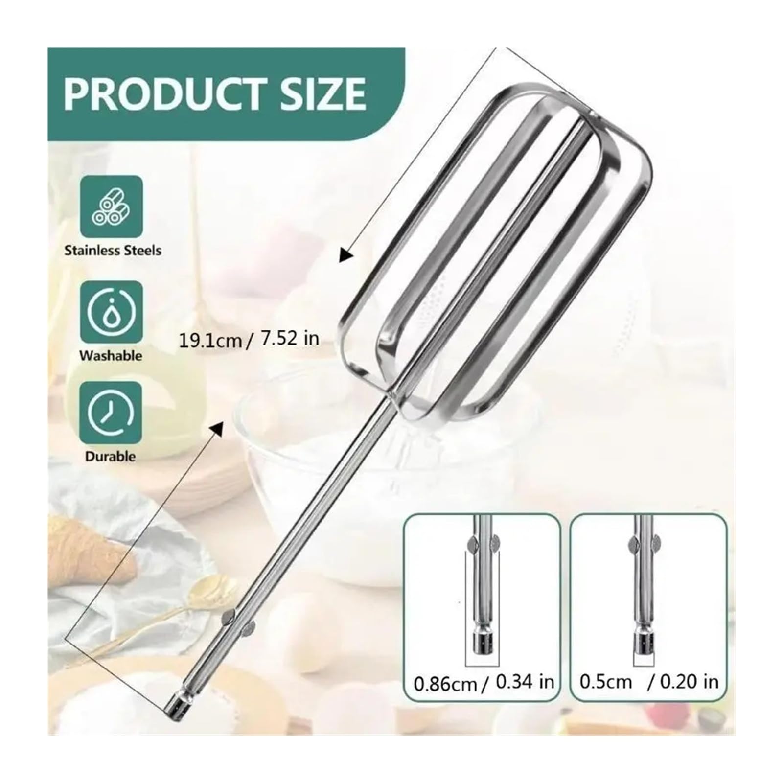 Genérico Cabezales de batidor de Huevos de Mano de Acero Inoxidable, 2 uds.
