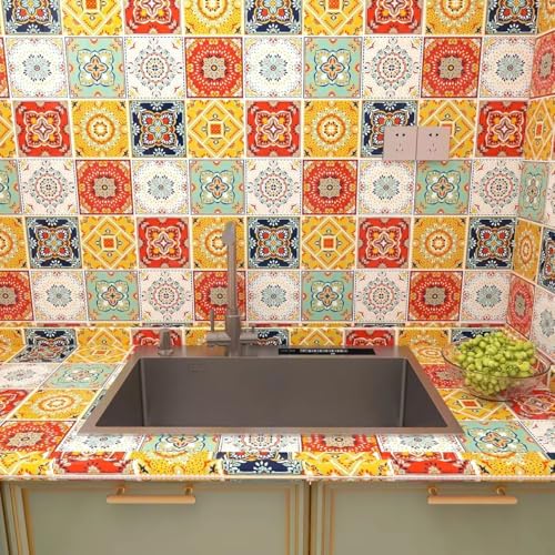 Image of Self Adhesive Wallpaper Vinyl Boho Metallic Kitchen Tile Peel and Stick Foil Sticker Paper for Cabinets Furniture Backsplash Waterproof Oil Proof Easy Clean Home Decor 60 x 200 cm Pack of 1
