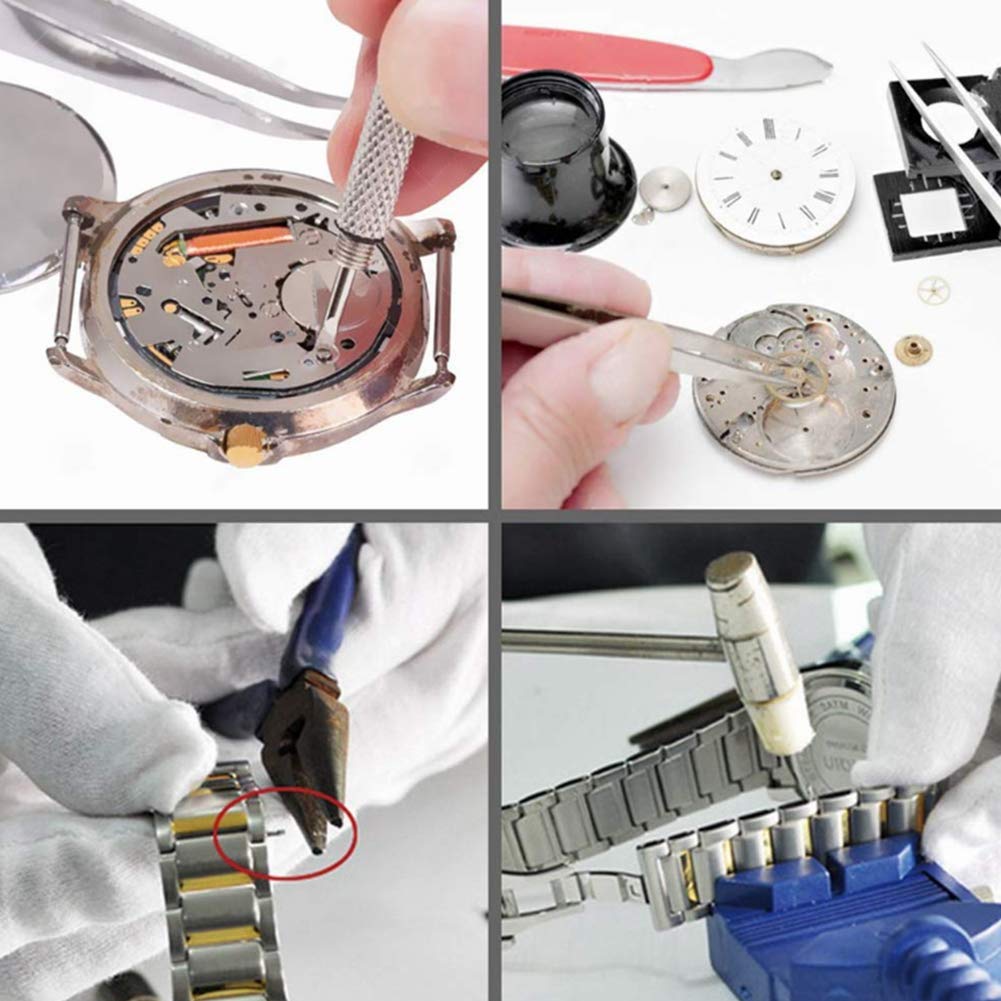 AGAATI Kit de reparación de Relojes, Juego de Herramientas de Pasador de Enlace de Correa de Reloj con paño de Limpieza, Kit de Herramientas de reemplazo de Pilas de Reloj para reparación de Relojes