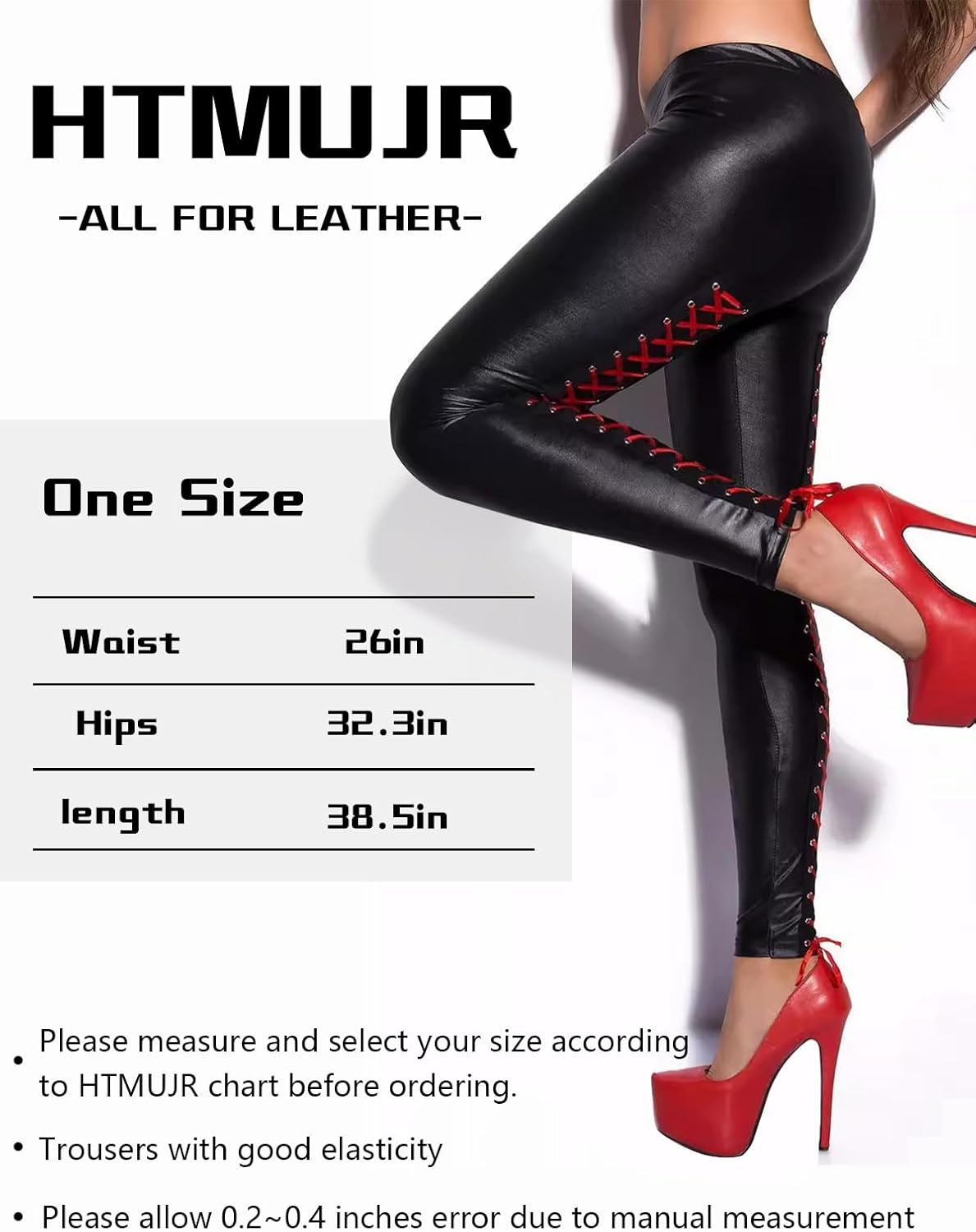 Women's Faux Leather Leggings Stretchy High Waisted Faux Leather Pants,Sexy Legging Cuir Femme Pleather Leggings with Lace-Up Back,One Size Black - Image 4