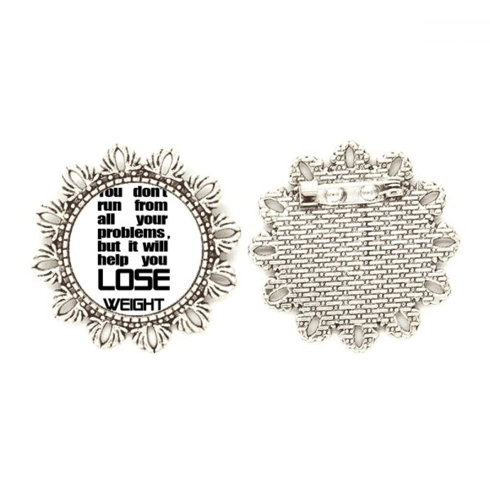 Broche de plata Lose Weight mediano con eslogan negro y detalles de flor 4