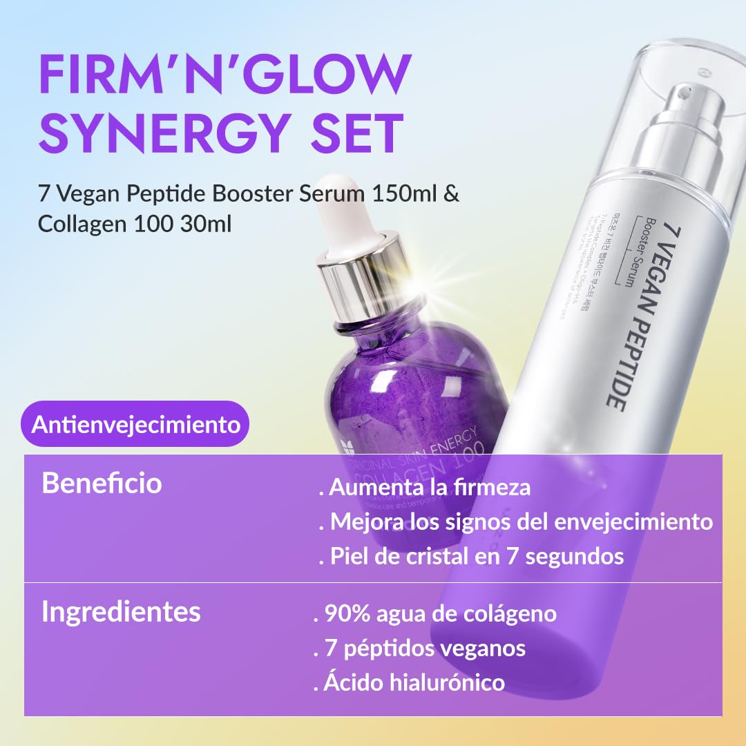 [MIZON] FIRM'N'GLOW COLLAGEN SYNERGY SET - 7 Vegan Peptide Booster Serum 150 ml + Collagen 100 Ampoule 30 ml, routine coreana per compattezza, elasticità, idratazione e linee sottili