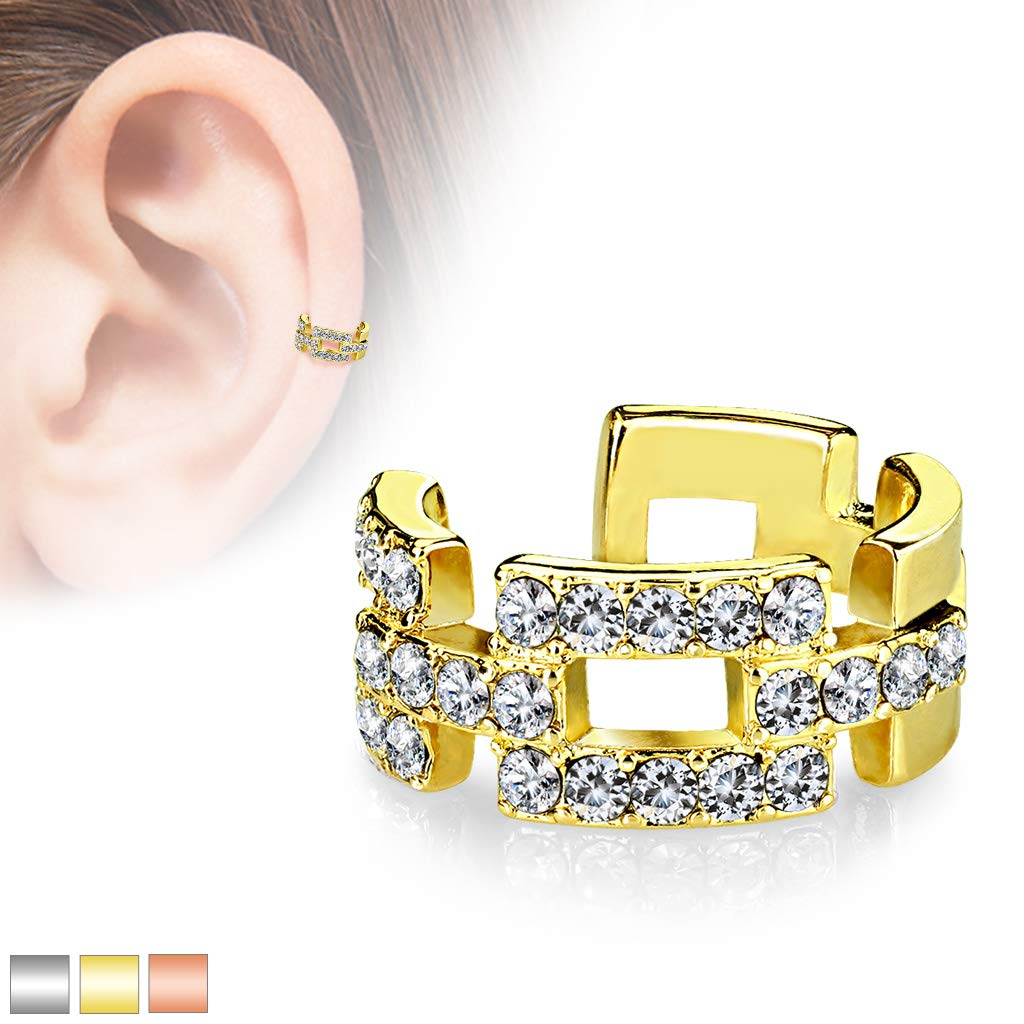 Ohr-klemme GLITZERNDE ZIRKONIA VIERECKE clear Ohringe Ohr-ringe Ohr-clip Fake-Piercing Messing Silber Gold Roségold