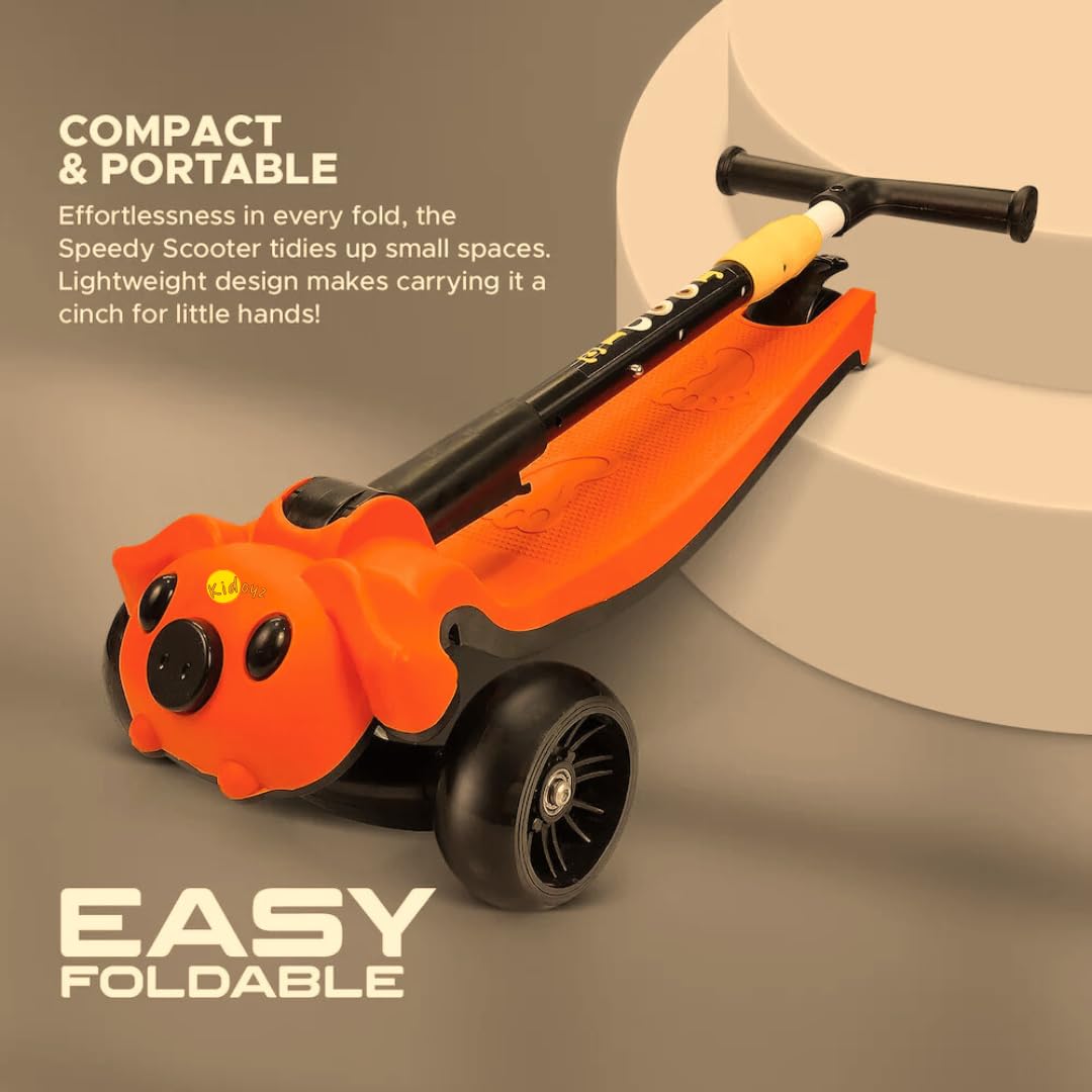 Kidoyz Foldable Scooter for Kids with Adjustable Height, Light, Music & LED Wheels | PVC Wheels, Max Weight 60 kg | Fun Outdoor Skate Ride for Boys & Girls Ages 2β12 (Red) 3