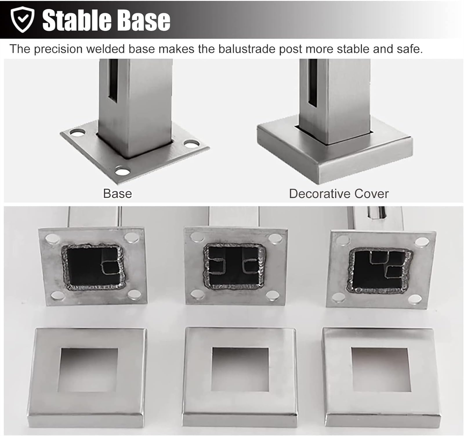 Combinazione Gratuita di balaustra in Vetro, Morsetto per ringhiera in Metallo, Kit balaustra Quadrata in Vetro per Interni/Esterni/Loft/Appartamenti 1 pz (Montante terminale, 85 cm/33,5")