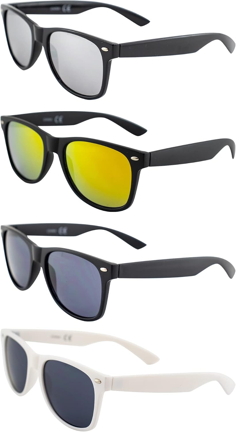 AlterImage Jive Sports Retro Sunglasses for Men or Women 4 Pair Black & White Frames w/Flash Mirror G-Tech Red & Smoke Lenses