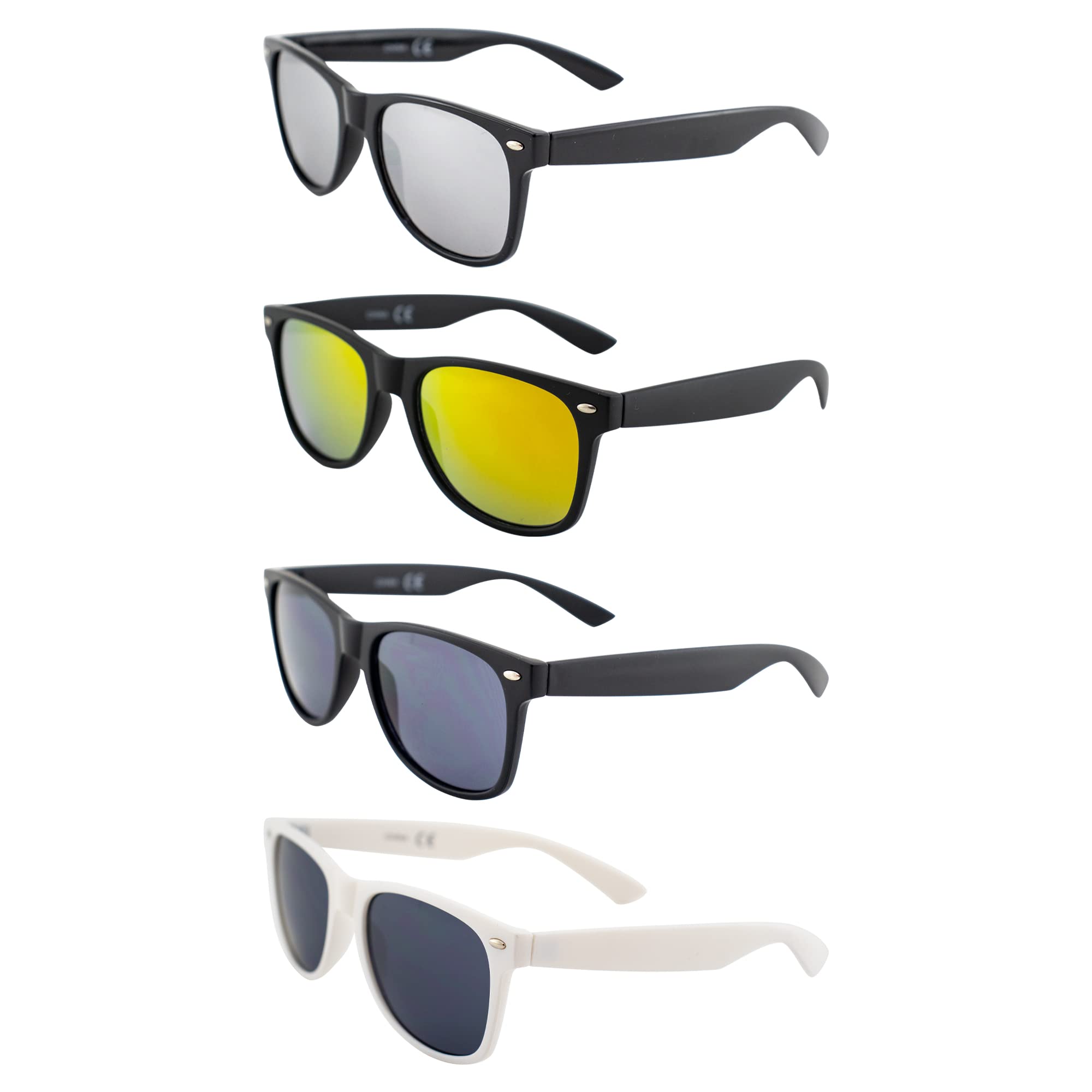 AlterImage Jive Sports Retro Sunglasses for Men or Women 4 Pair Black & White Frames w/Flash Mirror G-Tech Red & Smoke Lenses