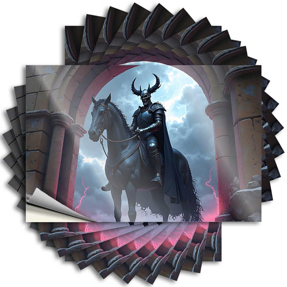 Fzfn Colour Bathroom Stuff Decal - Books Autumn Case Dark Knight On Black Horse Amidst Stormy Sky(8X12cm)