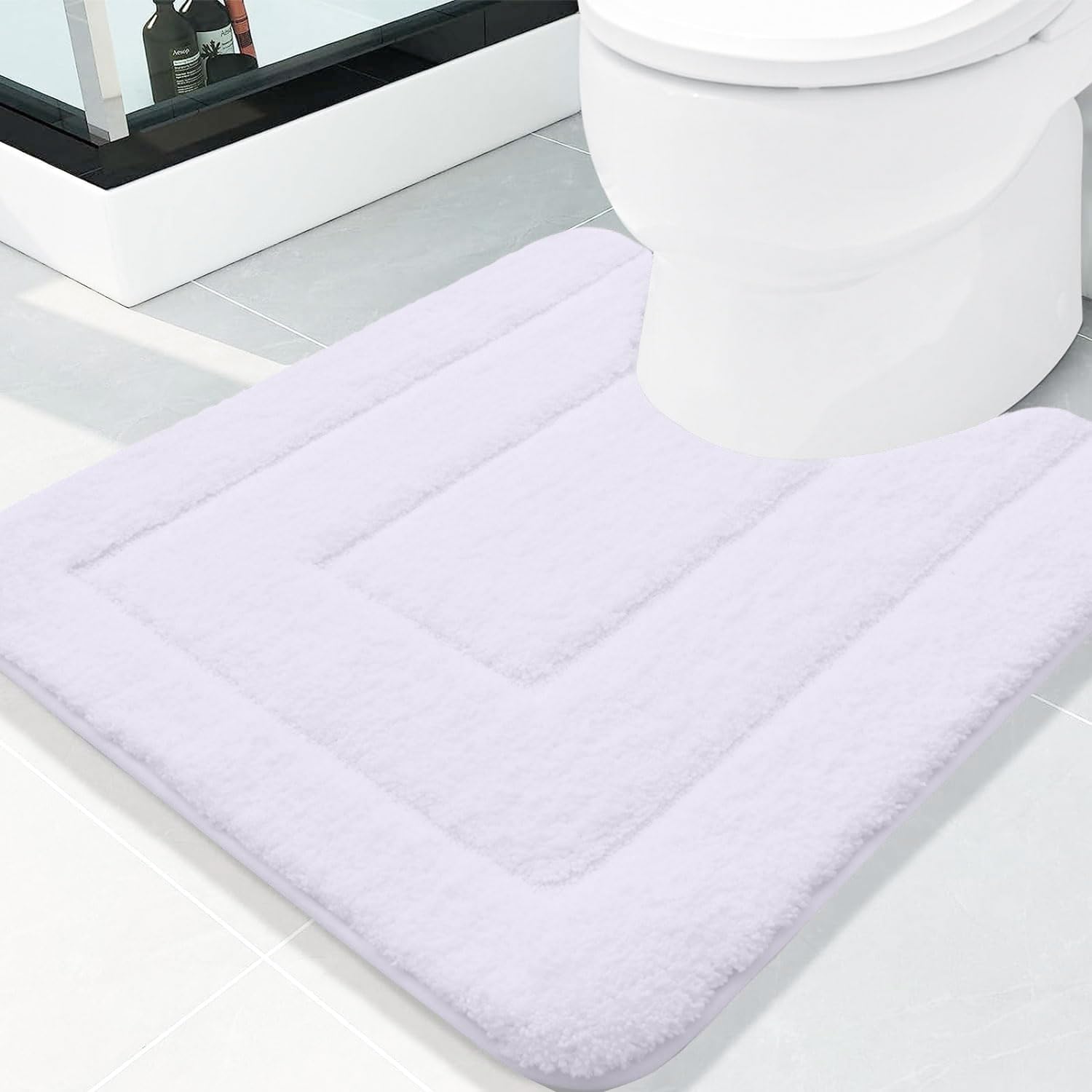 Homaxy Mikrofaser Badezimmerteppich rutschfeste Weiches Vorleger Toilette mit Ausschnitt 50 x 60 cm, Saugfähig Badematte Stand WC, Waschbar Badteppich für WC,Weiß