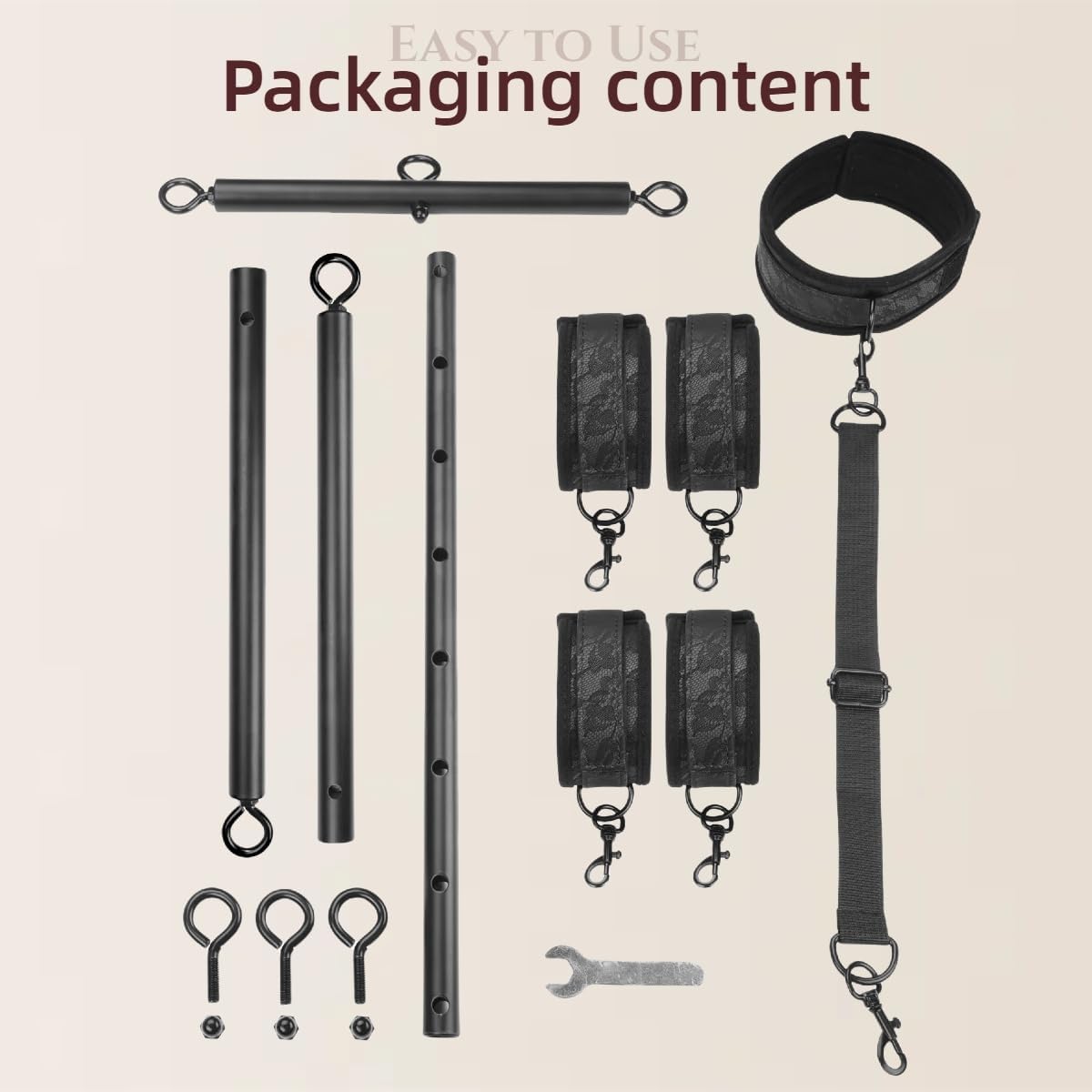 Barra separadora, juguetes sexuales con muñecas, tobillos, collares, esposas ajustables, set de ataduras BDSM para parejas adultas (negro)