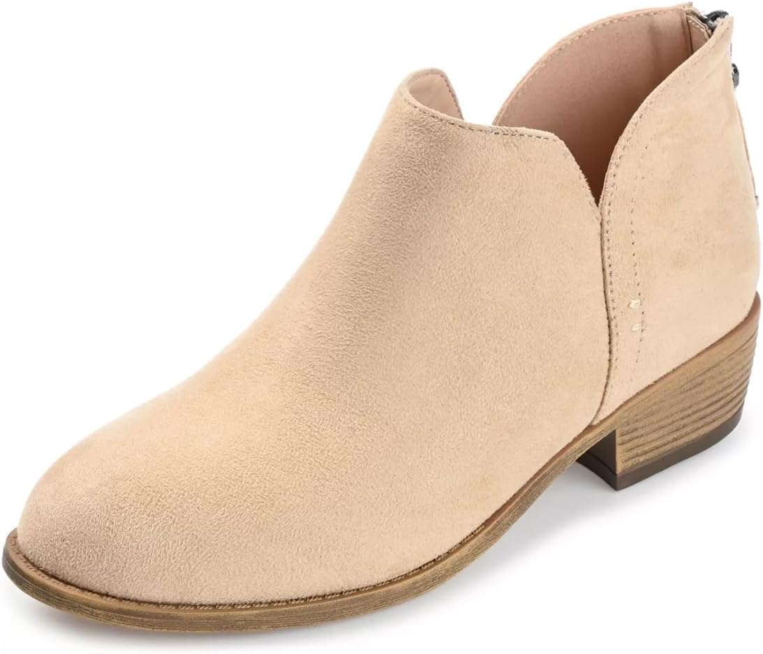 YDN Womens Mid Heels Ankle Booties Almond Toe Block Low Heels Pumps Classic V Cut Back Zipper Shoes Size 4-15 US