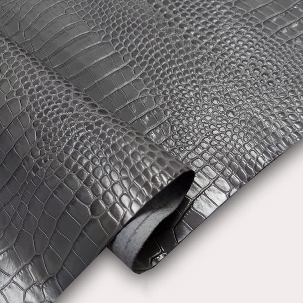 Aibote Hojas de piel de vaca auténtica en relieve, material de piel de vaca para manualidades de cuero (patrón de cocodrilo gris, 5 pies cuadrados (forma irregular))