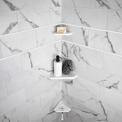 Miniatura 8 de Questech Decor - Jabonera esquinera para ducha, con tapete, para nueva construcción con paredes de ducha con azulejos, organizador de almacenamiento