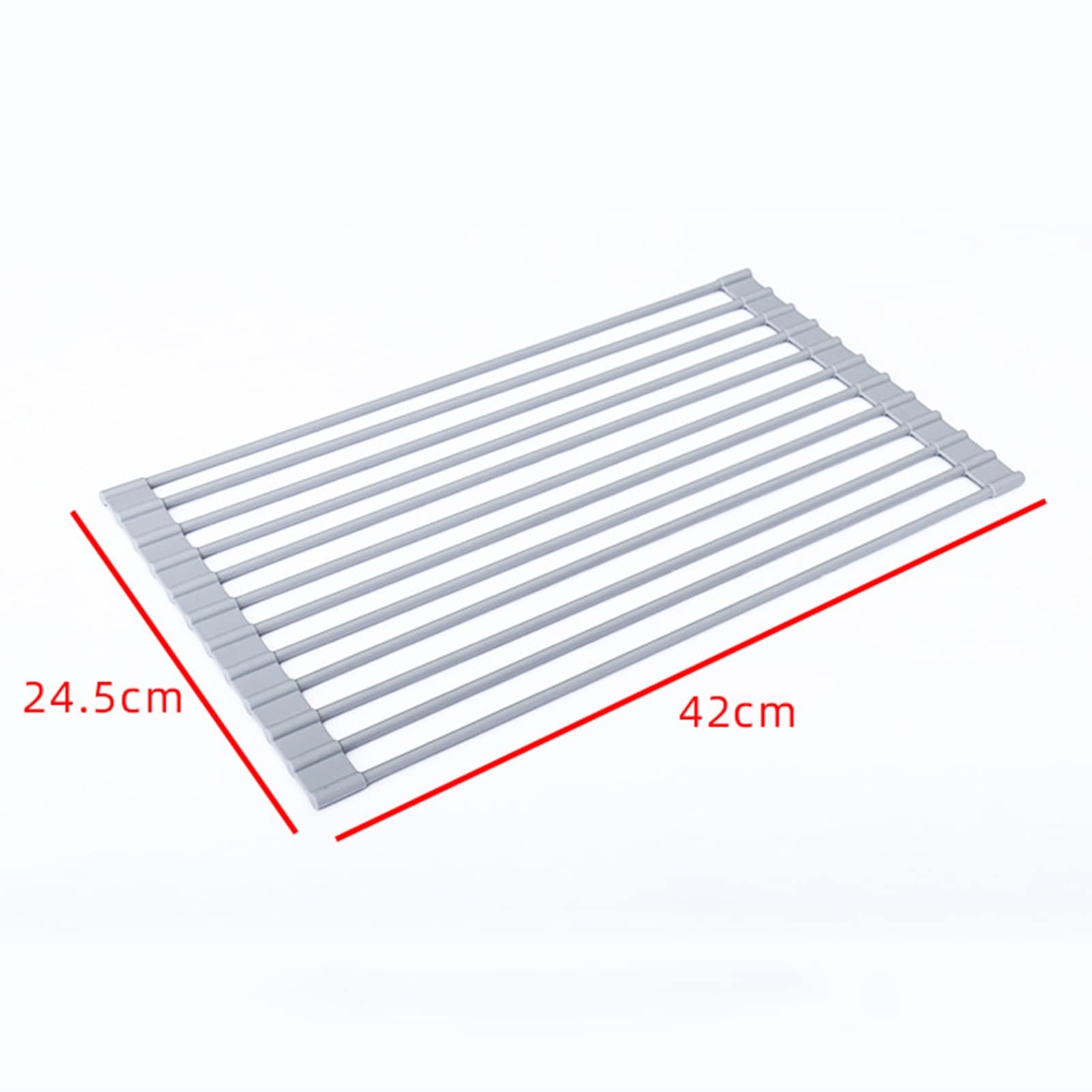 Scolapiatti pieghevole in silicone e acciaio inossidabile per lavello da cucina salvaspazio (33 52 x 24 24,5 cm) Tappetino scolapiatti arrotolabile ideale per piccoli spazi