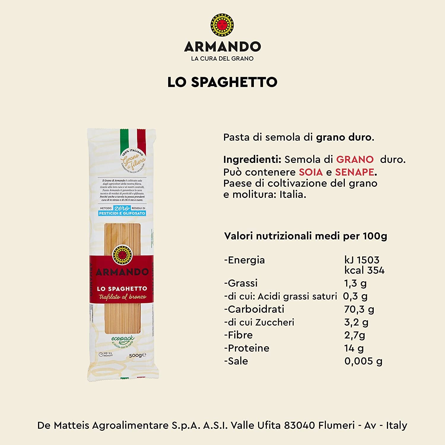 Il Lo Spaghetto pâtes italiennes au bronze 100% blé 20 x 500g