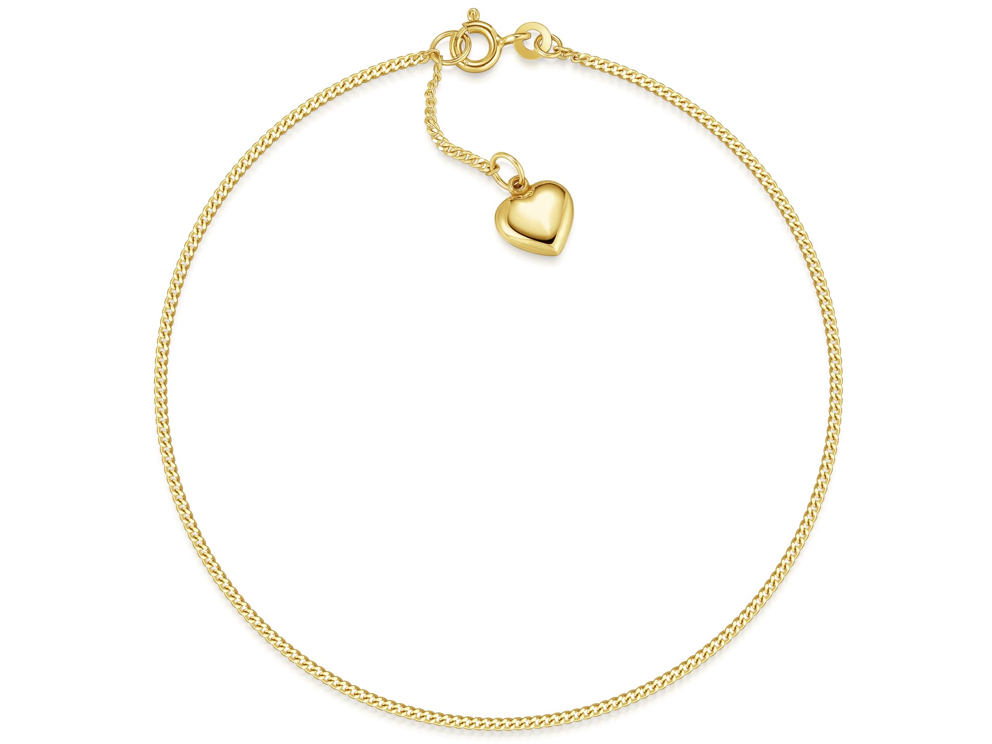 Fußkette Panzerkette Breite 1,4mm mit kleinem Herz - aus echt 333 Gold, viele Längen zur Auswahl