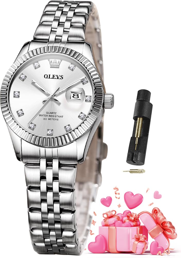 OLEVS Watches for Women Luxury Elegant Stainless Steel Waterproof Luminous Diamond Women's Fashion Watch Ladies Watches for Small Wrists